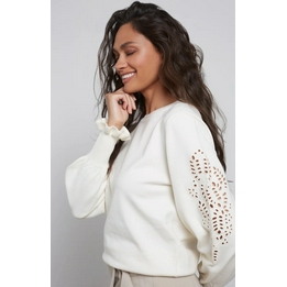 Overview image: Yaya trui lasercut met ronde hals off white