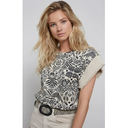 Overview image: Yaya top met ronde hals beige/zwart