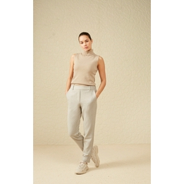 Overview second image: Yaya top Geribbeld pure cashmere zand