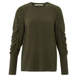 Overview second image: Yaya top army groen met geplooide mouwen