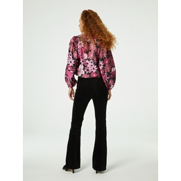 Overview second image: Fabienne Chapot broek Eva flare fijn rib zwart